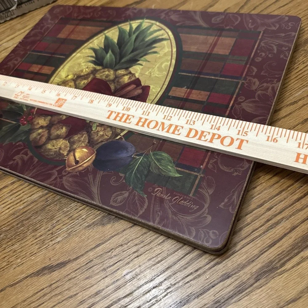Pimpernel Placemats Pamela Gladding Pineapple Plaid Red Green Excellent Set of 4